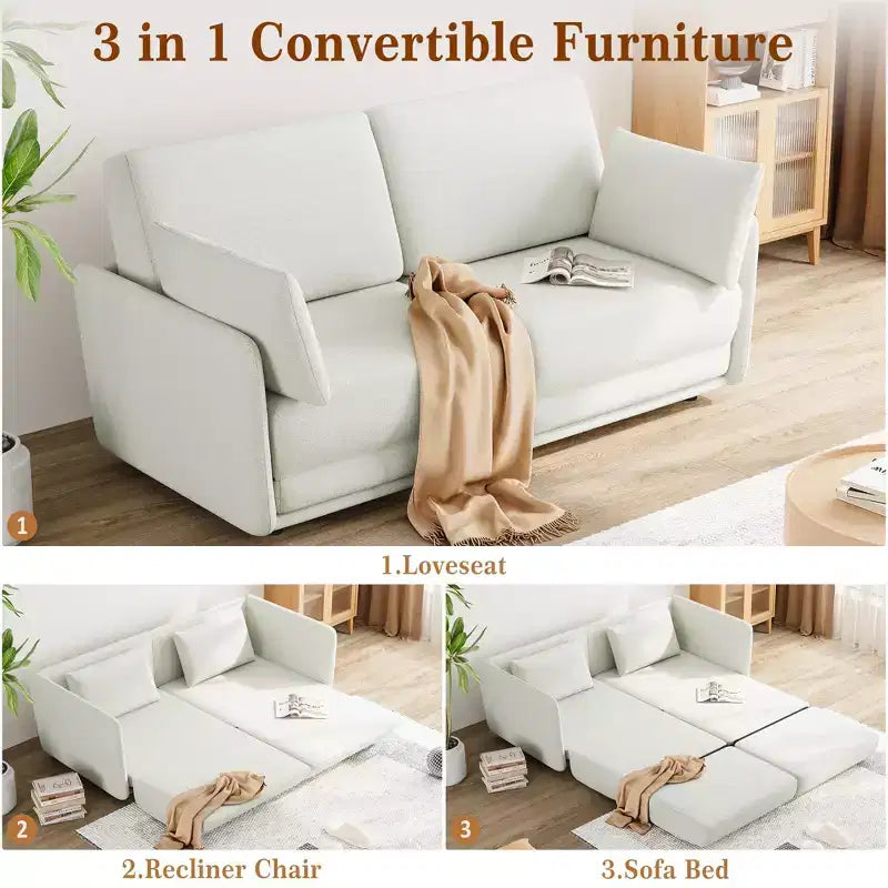 Divano Letto Estraibile Queen Size da 168 cm, Divano Letto Trasformabile 3-in-1 con Cuscini Spessi, Multifunzionale