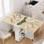 Tavolo da Pranzo Pieghevole in Legno con 6 Ruote, Tavolo con Ante a Ribalta con Cassetto e Ripiano Contenitore per Cucina e Sala da Pranzo