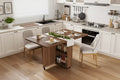 Wood Folding Dining Table with 6 Wheels, Drop Leaf Table with Drawer & Storage Shelf for Kitchen and Dining Room
