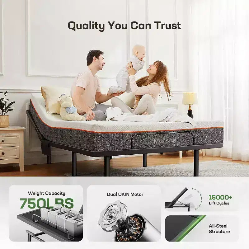 Base per letto regolabile Twin XL con inclinazione testa e piedi, luce notturna, telecomando wireless, 4 porte USB e 4 opzioni di altezza