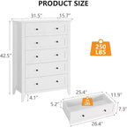 Cassettiera a 5 cassetti per camera da letto - con cassetti profondi e pomelli in metallo, cassettiere moderne in legno per soggiorno, ingresso, corridoio