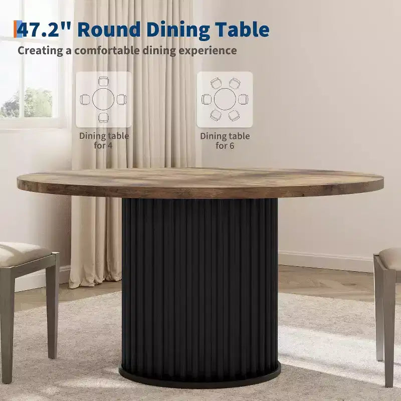 Tavolo da pranzo rotondo industriale da 47 pollici per 4-6 persone, tavolo da pranzo con robusta base a piedistallo in metallo ondulato, per sala da pranzo, cucina