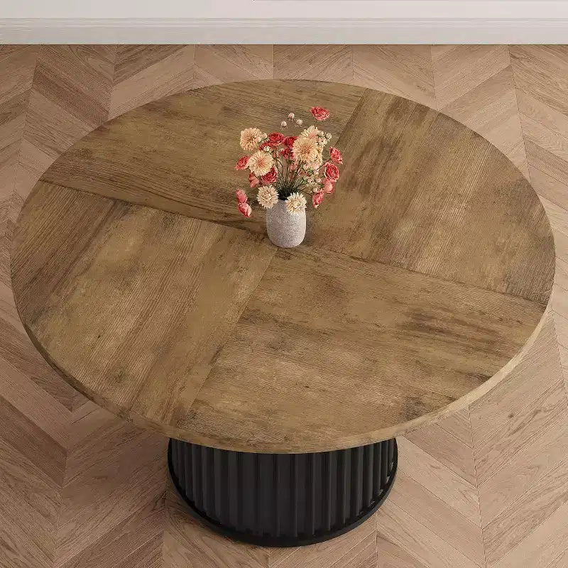 Tavolo da pranzo rotondo industriale da 47 pollici per 4-6 persone, tavolo da pranzo con robusta base a piedistallo in metallo ondulato, per sala da pranzo, cucina