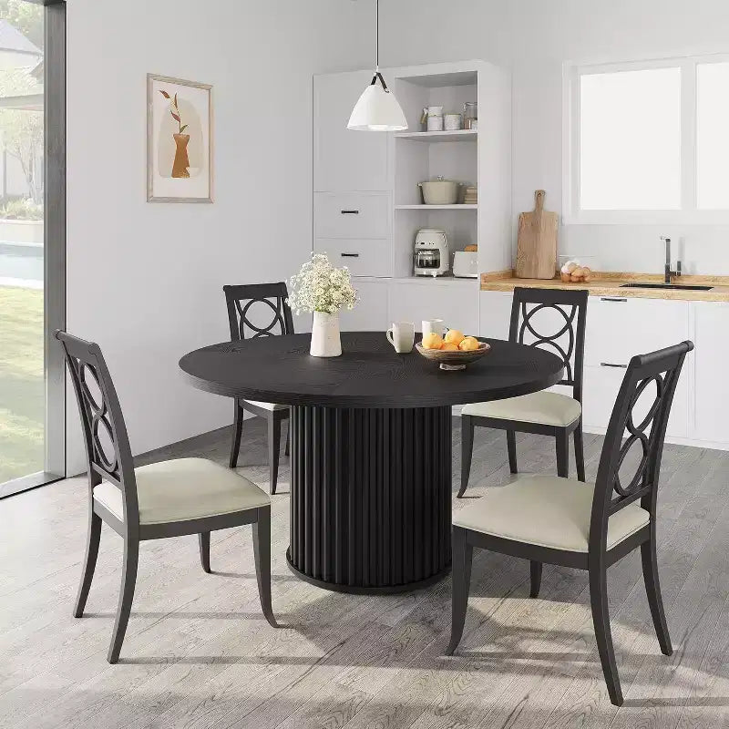 Tavolo da pranzo rotondo industriale da 47 pollici per 4-6 persone, tavolo da pranzo con robusta base a piedistallo in metallo ondulato, per sala da pranzo, cucina