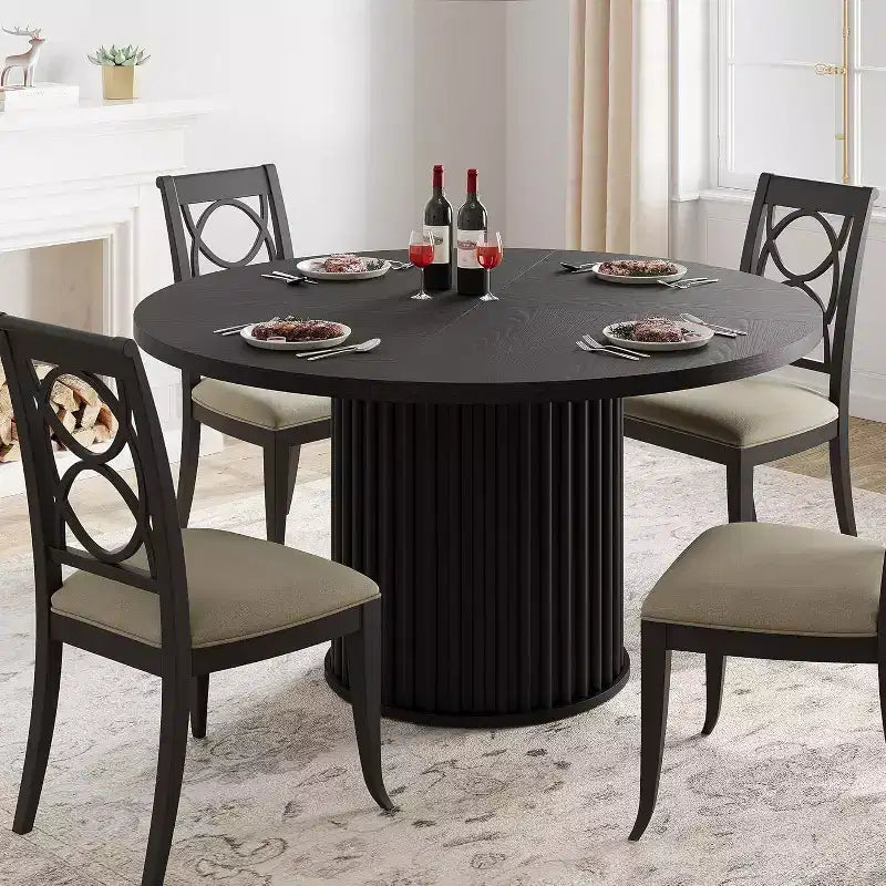 47Inch Industrial Round Dining Table for 4-6 People, Dining Room Table with Sturdy Waveform Metal Pedestal Base, for Dining Room, Kitchen
