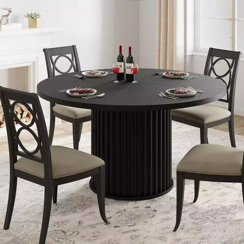 47Inch Industrial Round Dining Table for 4-6 People, Dining Room Table with Sturdy Waveform Metal Pedestal Base, for Dining Room, Kitchen