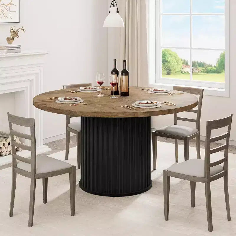 Tavolo da pranzo rotondo industriale da 47 pollici per 4-6 persone, tavolo da pranzo con robusta base a piedistallo in metallo ondulato, per sala da pranzo, cucina