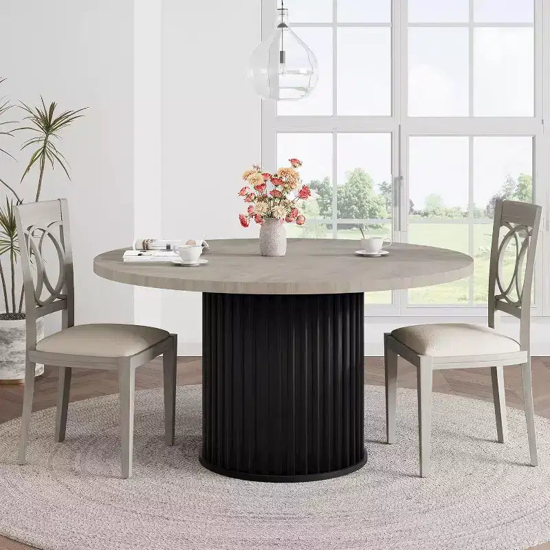 Tavolo da pranzo rotondo industriale da 47 pollici per 4-6 persone, tavolo da pranzo con robusta base a piedistallo in metallo ondulato, per sala da pranzo, cucina