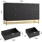 Cassettiera larga a 7 cassetti con maniglie dorate, mobile contenitore moderno in legno per camera da letto o soggiorno