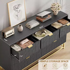 Cassettiera larga a 7 cassetti con maniglie dorate, mobile contenitore moderno in legno per camera da letto o soggiorno