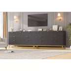 Cassettiera larga a 7 cassetti con maniglie dorate, mobile contenitore moderno in legno per camera da letto o soggiorno