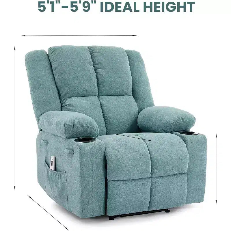 Poltrona Reclinabile Manuale con Massaggio e Riscaldamento - Poltroncina per Soggiorno o Camera da Letto con Capacità 175 kg, Inclinazione 155°, Portabicchieri, Consegna in Scatola Unica