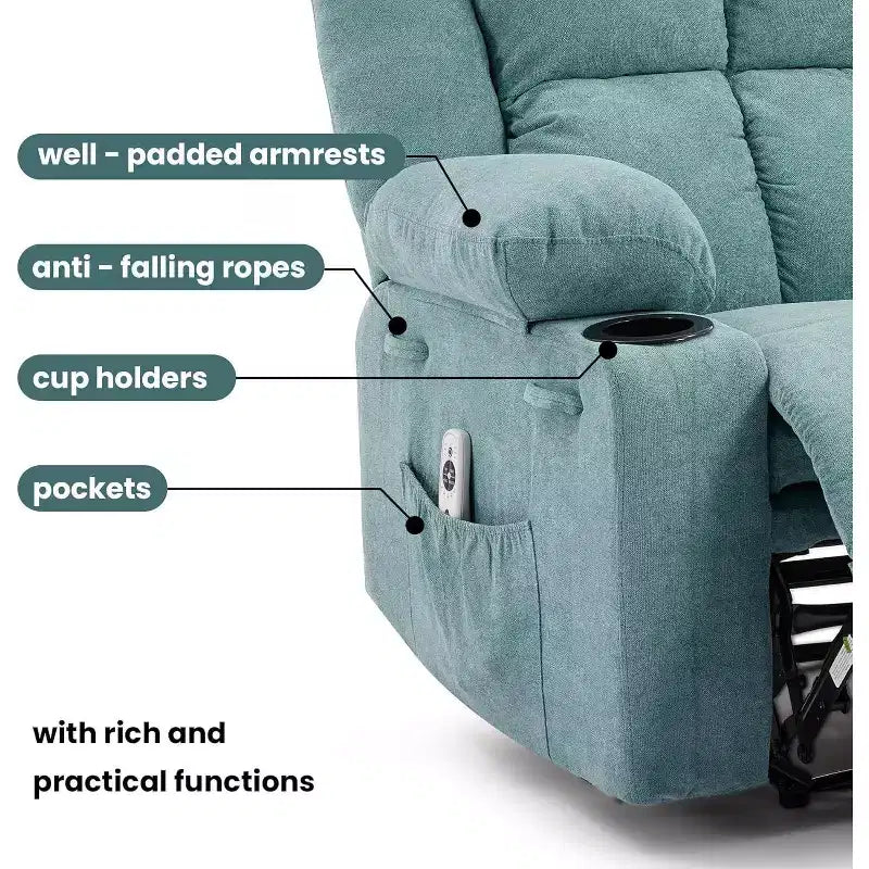 Poltrona Reclinabile Manuale con Massaggio e Riscaldamento - Poltroncina per Soggiorno o Camera da Letto con Capacità 175 kg, Inclinazione 155°, Portabicchieri, Consegna in Scatola Unica