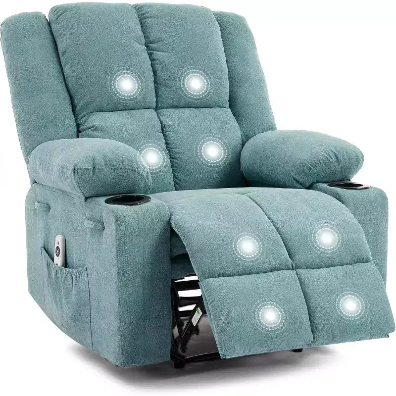 Poltrona Reclinabile Manuale con Massaggio e Riscaldamento - Poltroncina per Soggiorno o Camera da Letto con Capacità 175 kg, Inclinazione 155°, Portabicchieri, Consegna in Scatola Unica
