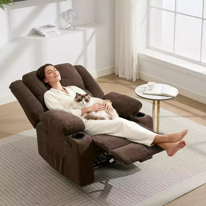 Poltrona Reclinabile Manuale con Massaggio e Riscaldamento - Poltroncina per Soggiorno o Camera da Letto con Capacità 175 kg, Inclinazione 155°, Portabicchieri, Consegna in Scatola Unica