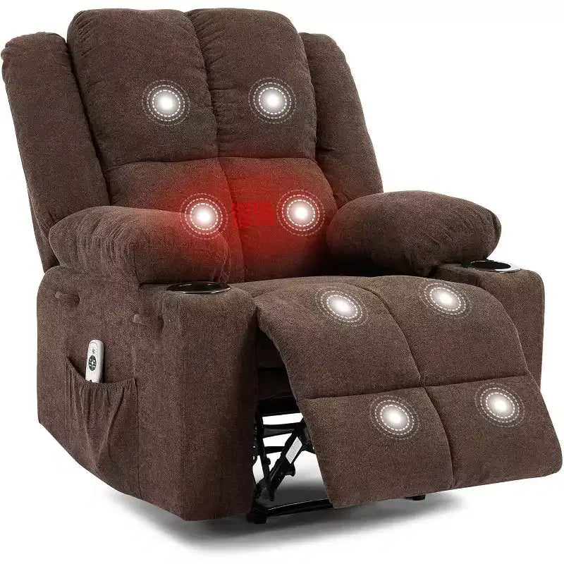 Poltrona Reclinabile Manuale con Massaggio e Riscaldamento - Poltroncina per Soggiorno o Camera da Letto con Capacità 175 kg, Inclinazione 155°, Portabicchieri, Consegna in Scatola Unica