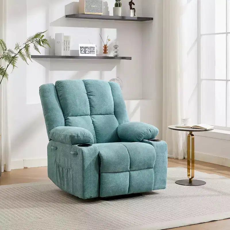 Poltrona Reclinabile Manuale con Massaggio e Riscaldamento - Poltroncina per Soggiorno o Camera da Letto con Capacità 175 kg, Inclinazione 155°, Portabicchieri, Consegna in Scatola Unica