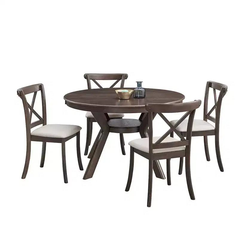 Tavolo Rotondo da Pranzo in Legno con Ripiano Contenitore per Cucina o Piccoli Spazi