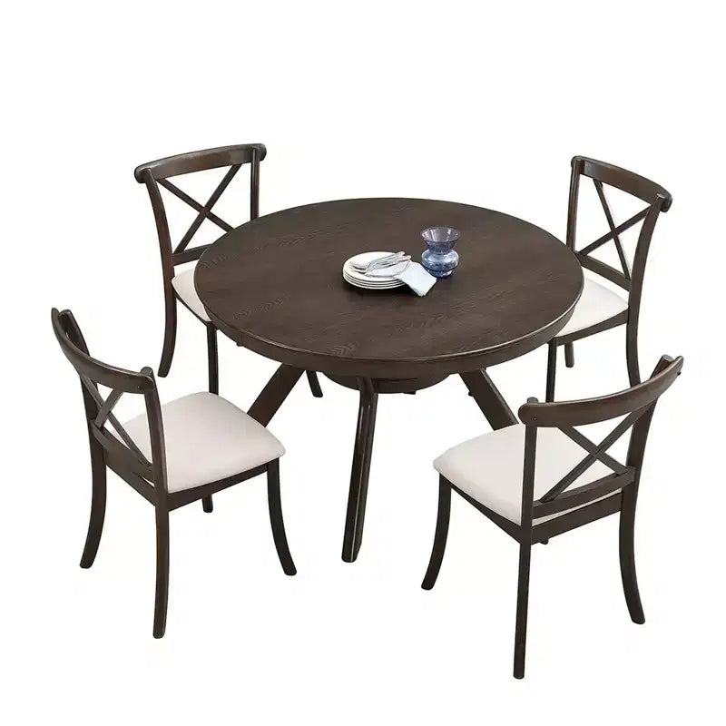 Tavolo Rotondo da Pranzo in Legno con Ripiano Contenitore per Cucina o Piccoli Spazi