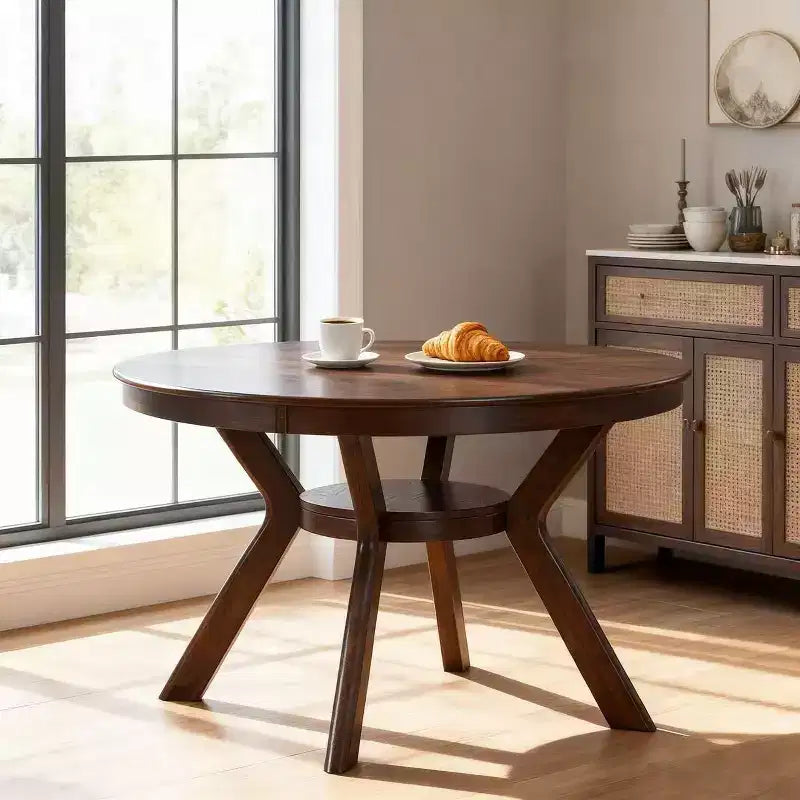 Tavolo Rotondo da Pranzo in Legno con Ripiano Contenitore per Cucina o Piccoli Spazi