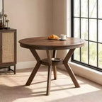 Tavolo Rotondo da Pranzo in Legno con Ripiano Contenitore per Cucina o Piccoli Spazi