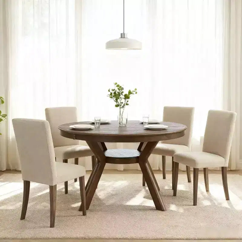Homy Casa Wood Round Dining Table with Shelf  Modern Dining Table for Kitchen or Small Spaces