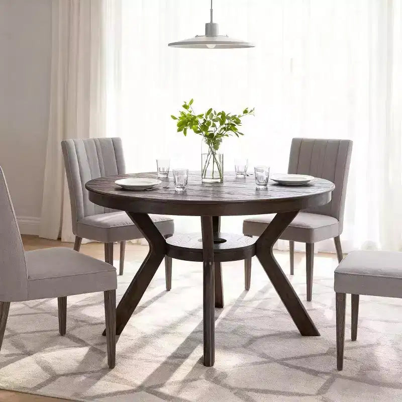 Tavolo Rotondo da Pranzo in Legno con Ripiano Contenitore per Cucina o Piccoli Spazi