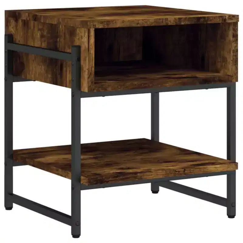 vidaXL Smoked Oak Coffee Table - Industrial Style Accent Furniture for Living Rooms - Engineered Wood with Metal Frame, Storage Shelf, Adjustable Feet