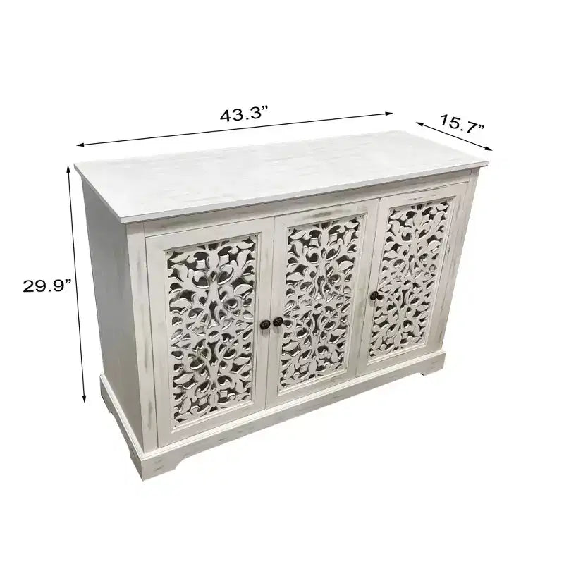 Credenza antica da 43,3 pollici con 3 ante intagliate