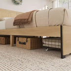 Struttura Letto Matrimoniale, Letto Matrimoniale con Testiera in Rattan Naturale, Struttura Letto in Rattan con 2 Cassetti Contenitore e Robuste Doghe in Legno