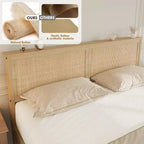Struttura Letto Matrimoniale, Letto Matrimoniale con Testiera in Rattan Naturale, Struttura Letto in Rattan con 2 Cassetti Contenitore e Robuste Doghe in Legno