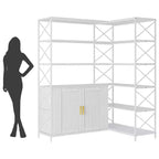 L-Shaped Modern Corner White Bookcase, 6-Layer Corner Open Bookcase, Modern Industrial Style Bookcase for Office, Living Room, Kitchen, White