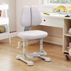 Sedia da studio per bambini con doppio schienale, poggiapiedi, altezza e profondità della seduta regolabili - Grigio/Blu/Rosa