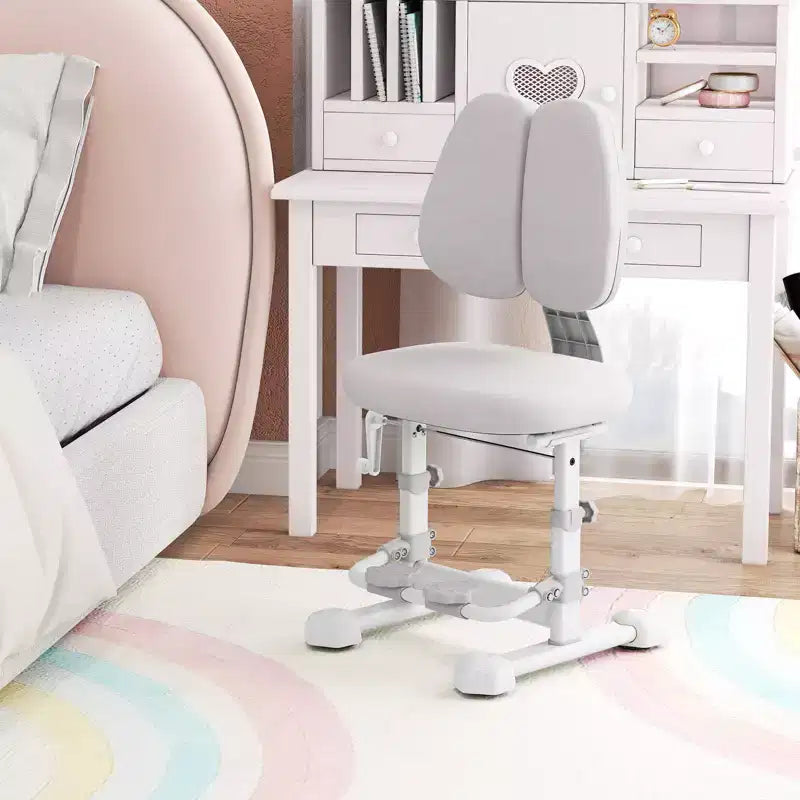 Sedia da studio per bambini con doppio schienale, poggiapiedi, altezza e profondità della seduta regolabili - Grigio/Blu/Rosa