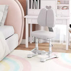 Sedia da studio per bambini con doppio schienale, poggiapiedi, altezza e profondità della seduta regolabili - Grigio/Blu/Rosa