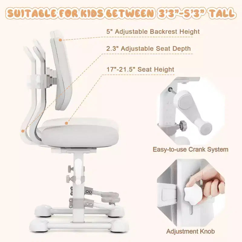 Sedia da studio per bambini con doppio schienale, poggiapiedi, altezza e profondità della seduta regolabili - Grigio/Blu/Rosa
