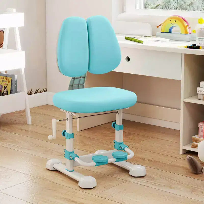 Sedia da studio per bambini con doppio schienale, poggiapiedi, altezza e profondità della seduta regolabili - Grigio/Blu/Rosa