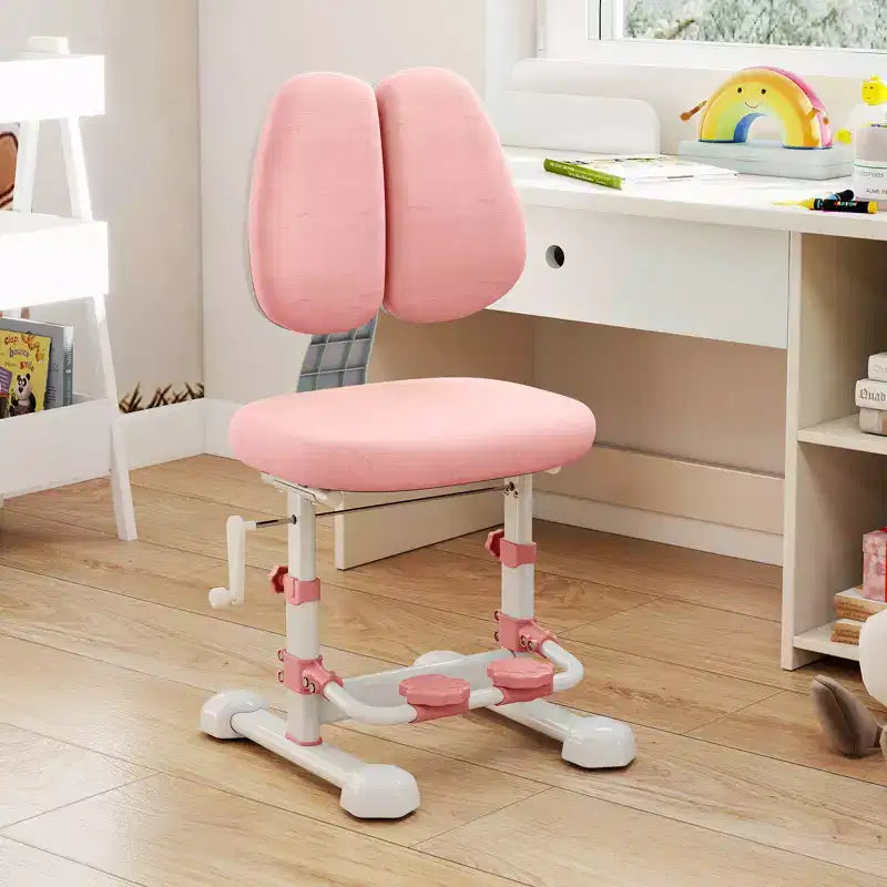 Sedia da studio per bambini con doppio schienale, poggiapiedi, altezza e profondità della seduta regolabili - Grigio/Blu/Rosa