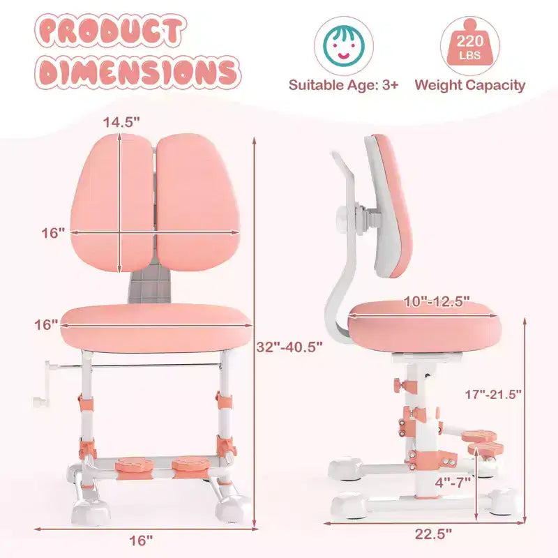 Sedia da studio per bambini con doppio schienale, poggiapiedi, altezza e profondità della seduta regolabili - Grigio/Blu/Rosa