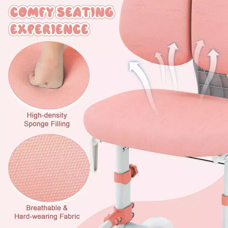 Sedia da studio per bambini con doppio schienale, poggiapiedi, altezza e profondità della seduta regolabili - Grigio/Blu/Rosa