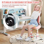 Sedia da studio per bambini con doppio schienale, poggiapiedi, altezza e profondità della seduta regolabili - Grigio/Blu/Rosa