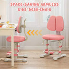 Sedia da studio per bambini con doppio schienale, poggiapiedi, altezza e profondità della seduta regolabili - Grigio/Blu/Rosa