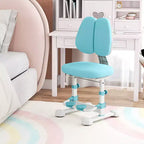 Sedia da studio per bambini con doppio schienale, poggiapiedi, altezza e profondità della seduta regolabili - Grigio/Blu/Rosa