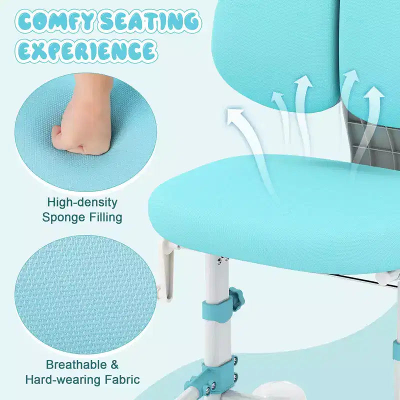 Sedia da studio per bambini con doppio schienale, poggiapiedi, altezza e profondità della seduta regolabili - Grigio/Blu/Rosa