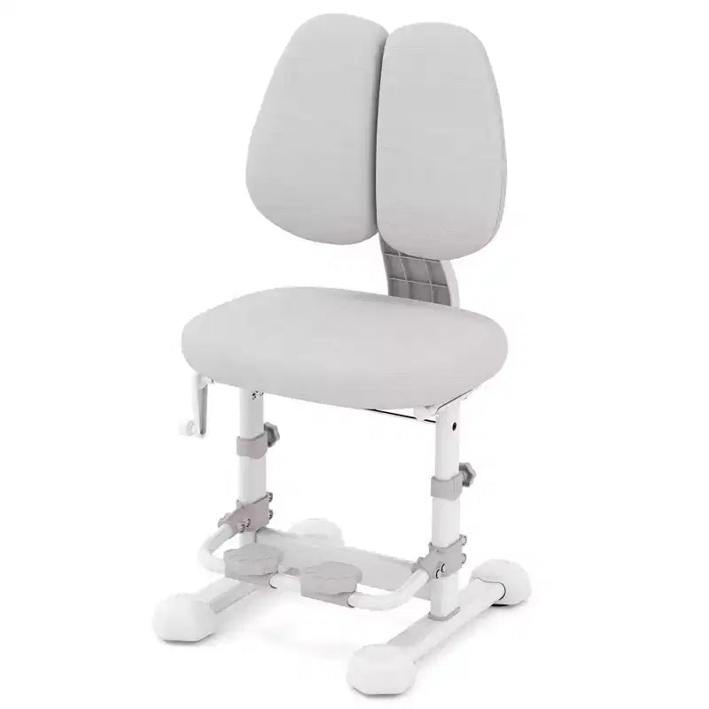 Sedia da studio per bambini con doppio schienale, poggiapiedi, altezza e profondità della seduta regolabili - Grigio/Blu/Rosa