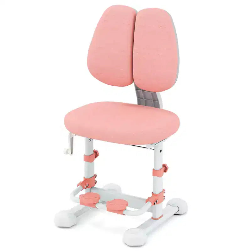 Sedia da studio per bambini con doppio schienale, poggiapiedi, altezza e profondità della seduta regolabili - Grigio/Blu/Rosa
