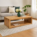 Royal Hampton 58 Inch Mango Wood Coffee Table, Open Cube, 1 Shelf, Natural Brown