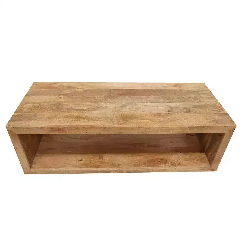 Tavolino da Caffè in Legno di Mango da 58 Pollici, Cubo Aperto, 1 Ripiano, Marrone Naturale