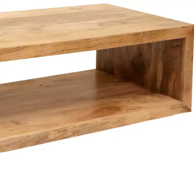 Tavolino da Caffè in Legno di Mango da 58 Pollici, Cubo Aperto, 1 Ripiano, Marrone Naturale
