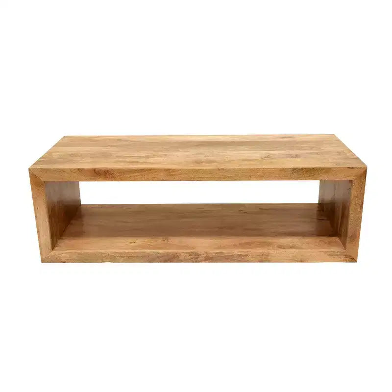 Tavolino da Caffè in Legno di Mango da 58 Pollici, Cubo Aperto, 1 Ripiano, Marrone Naturale
